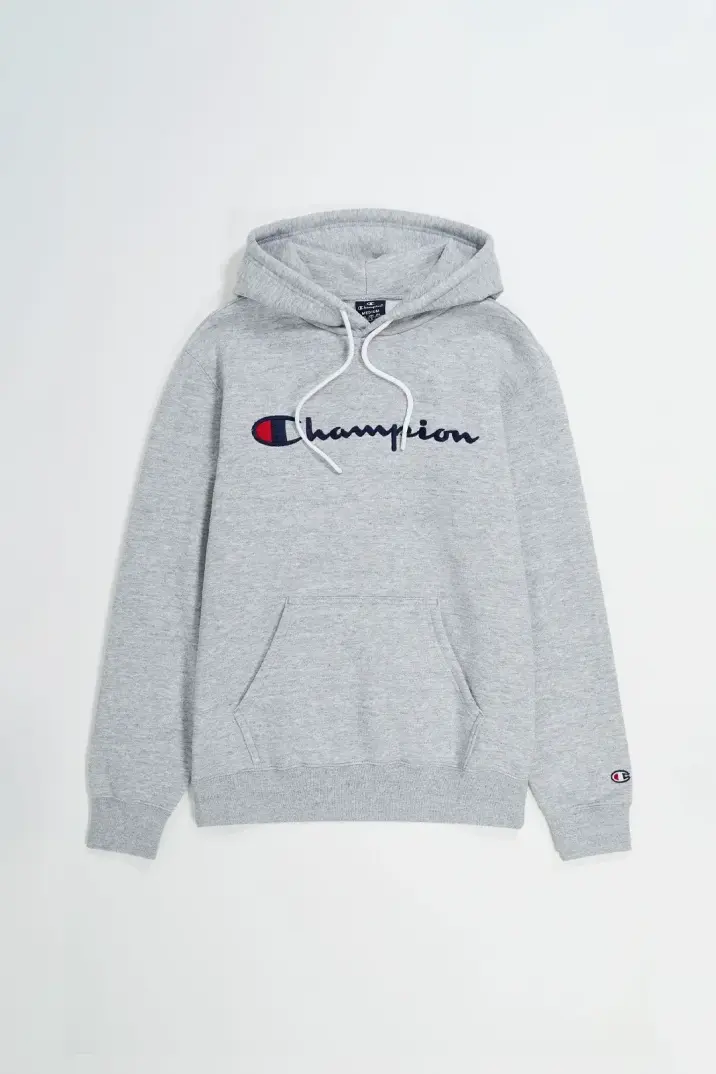 Embroidery Script Logo Fleece Hoodie Gri - 1