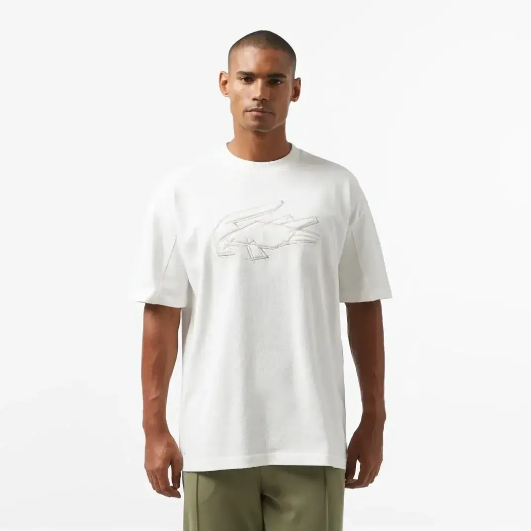 Oversize Fit Bisiklet Yaka Baskılı T-Shirt Beyaz - 1