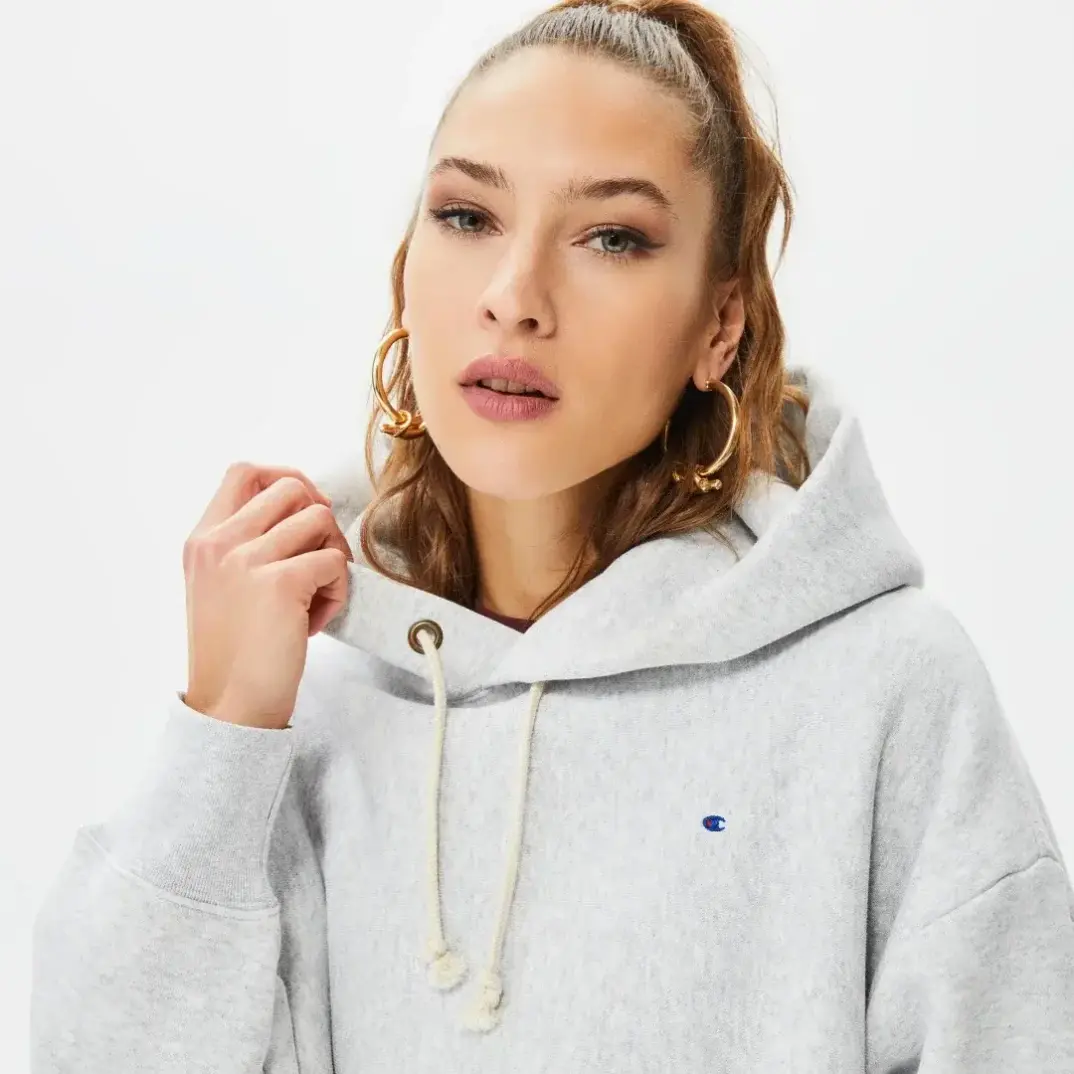 Reverse Weave Kadın Hoodie C Logo Gri - 4