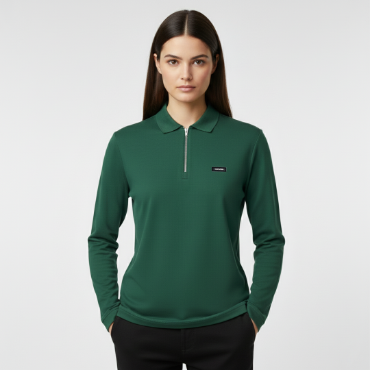 Smooth Uzun Kollu Polo Yaka Kadın Yeşil