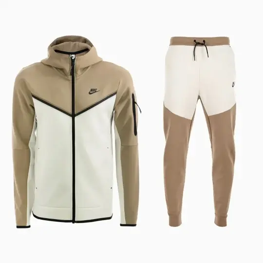 Tech Fleece Kapüşonlu Üst ve Eşofman Altı BrownWhite Set