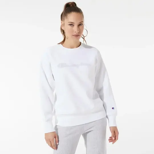 Tonal Embroidery Fleece Kadın Sweatshirt Beyaz