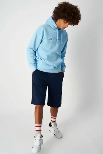 Tonal Embroidery Heavy Cotton Hoodie Mavi - 3