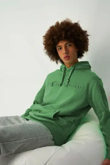 Tonal Embroidery Heavy Cotton Hoodie Yeşil - 2