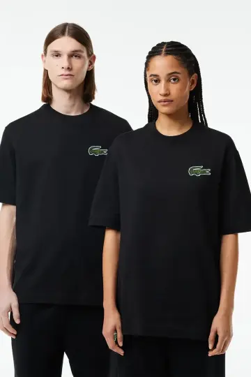 Unisex Loose Fit Large Croc Organic Heavy Tişört Siyah